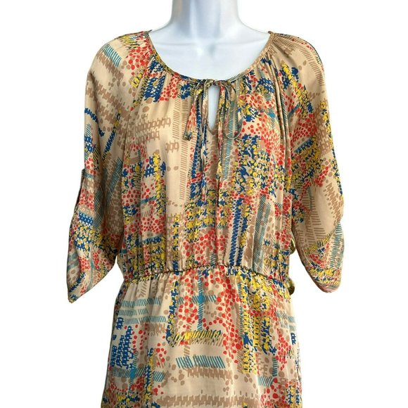 Anthropologie Collective Concepts Women's Tan Abstract Print Dress Size Medium - Picture 2 of 5